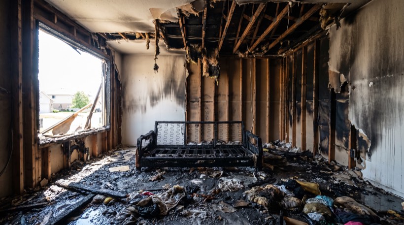 Structure fire in a living room, stage 1 of the sequence