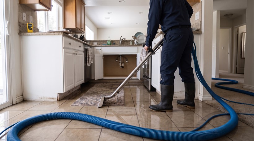 Burst supply line under a kitchen sink, stage 2 of the sequence
